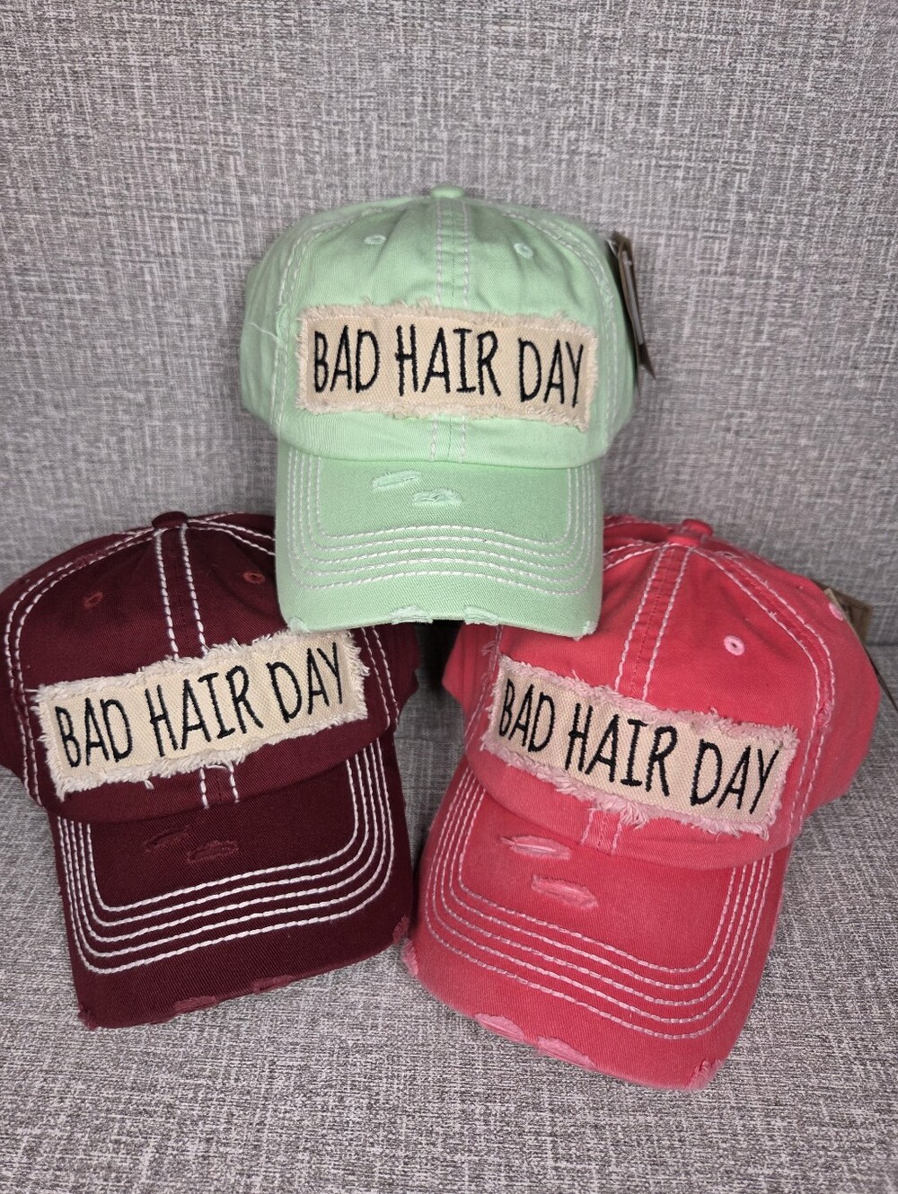 NWT Kbethos Distressed Bad Hair Day Pink Maroon or Green Baseball Cap Hat